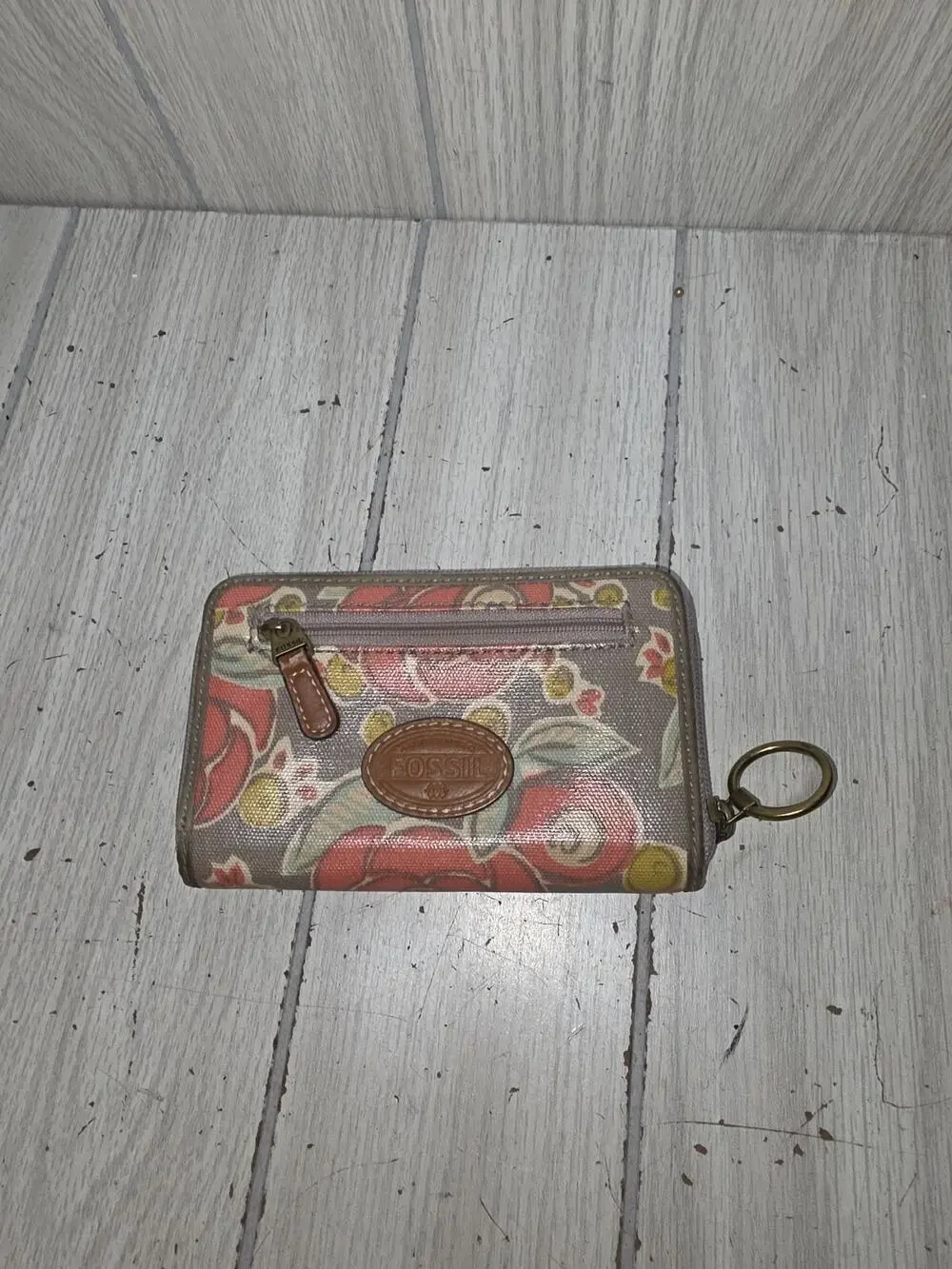 Fossil Coated Canvas Wristlet Wallet Pink Roses Floral Flowers Boho